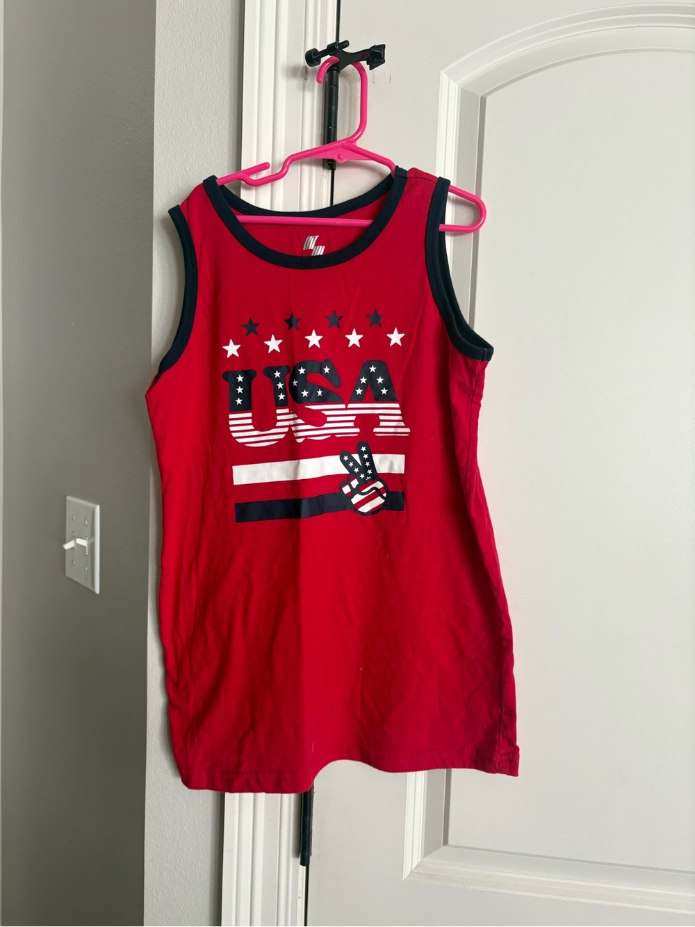 Red white and Navy Blue USA peace sign tank top girls large Stars & Stripes